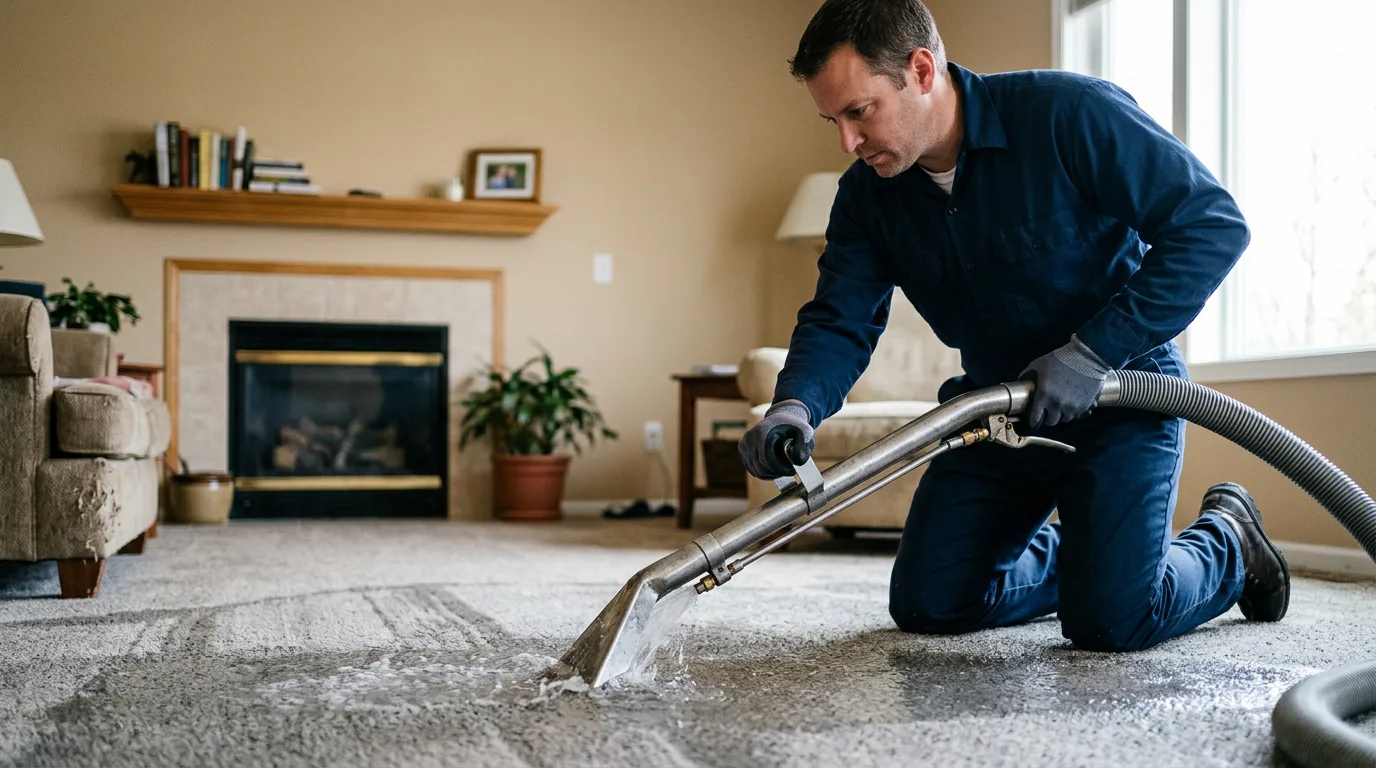Water damage restoration technician working near Bentley, KS